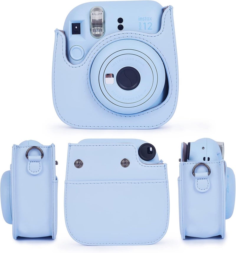 Phetium Instant mini 12 Camera Protective Case Compatible with Instax Mini 12 11,PU Leather Bag with Pocket and Adjustable Shoulder Strap (Pastel Blue) - Image 2